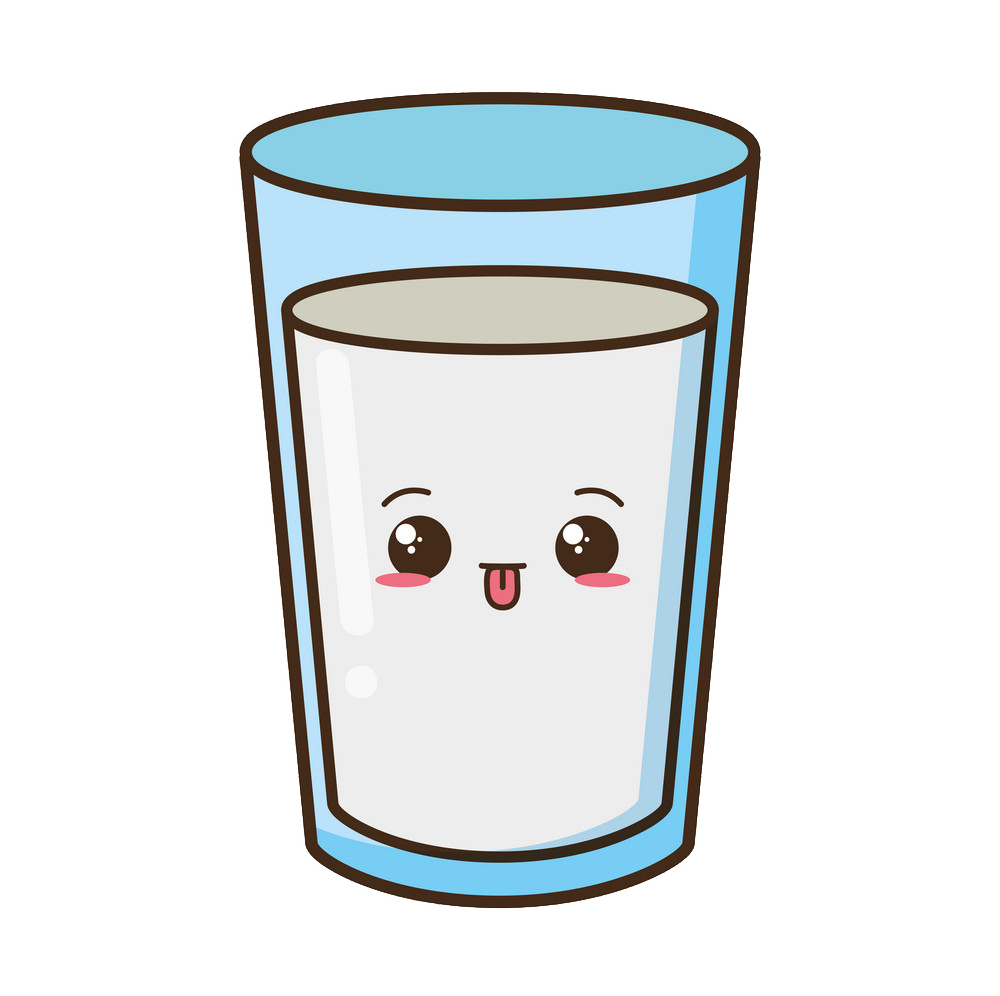 An illustration of a glass of milk with a cute smiling face in the middle of the class. The glass is about four fifths full and clear. Hovering over this image will reveal the refresh button.